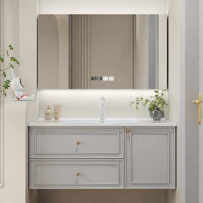 Armoire de salle de bain simple de style crème.