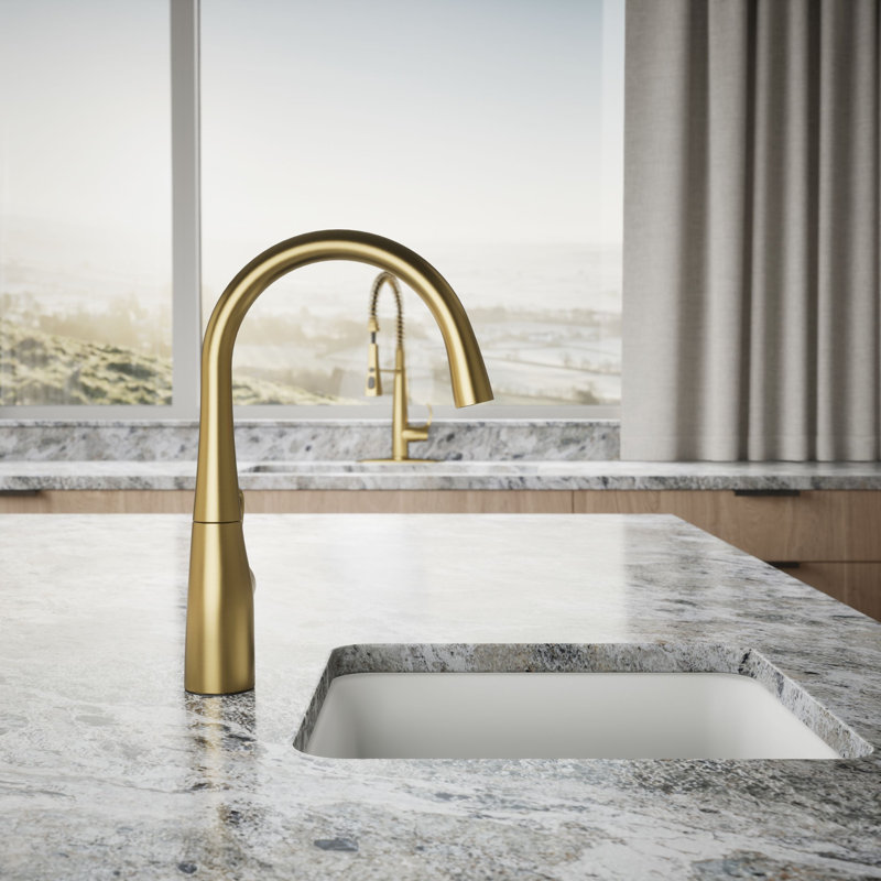 Simplice Single-Handle Bar Sink Faucet, Secondary Faucet with High-Arch Swing Spout, Vibrant Brushed Moderne Brass