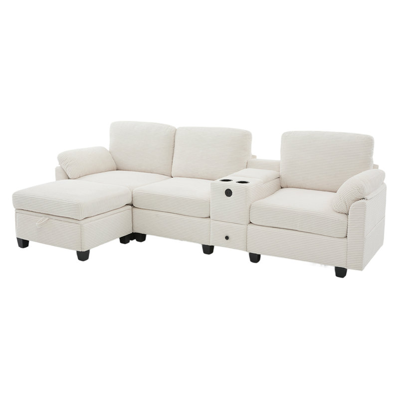 Luxury Modular Living Sofa, Beige Corduroy