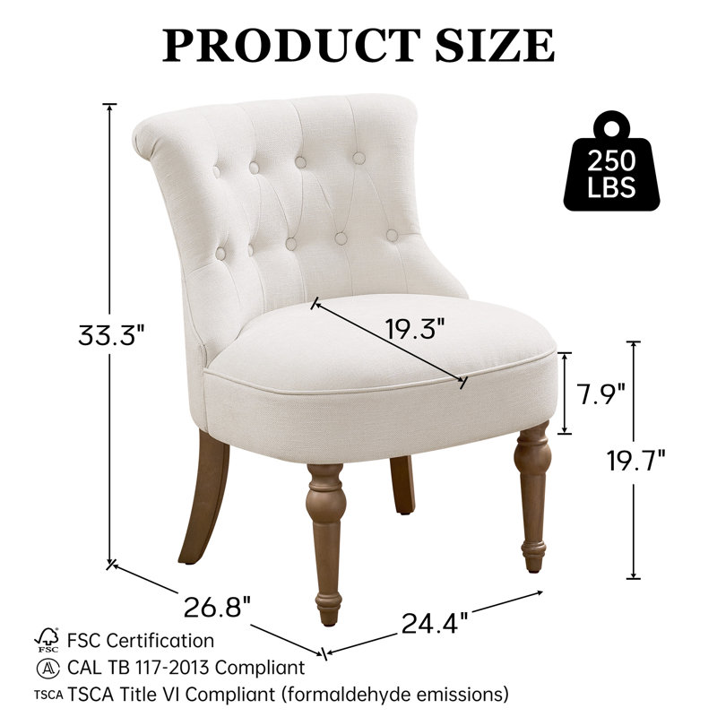 24.4 " Wide Tufted Chenille Accent Side Chair (Set of 2), Beige