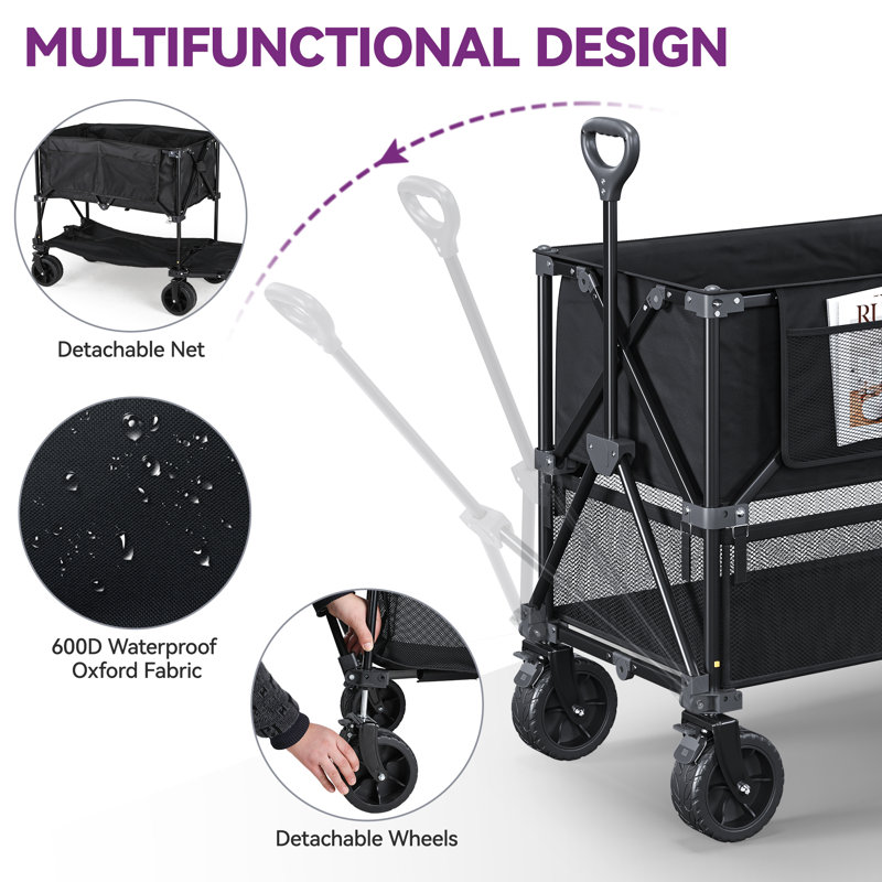 Collapsible Foldable Beach Wagon Cart Utility Cart with Big Wheels
