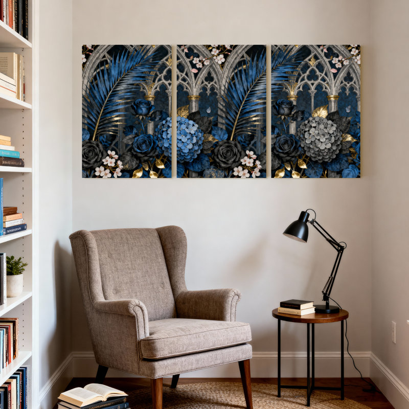 «Plants & Flowers Roses Leaves», ensemble de 3 impressions sur toile, H 18 po x l 12 po