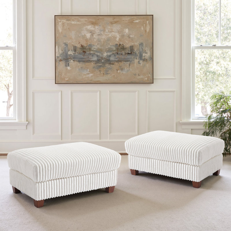 Modern Upholstered Faux Fur Square Ottoman(Set Of 2), Beige