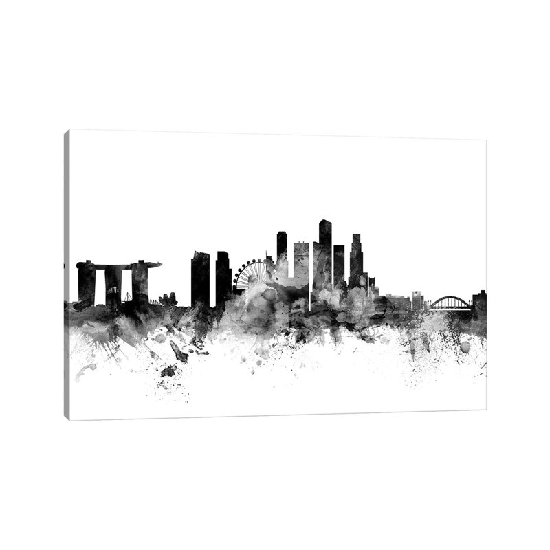 Singapore in Black and White by Michael Tompsett - 1 Piece Wrapped Canvas Wall Art, 20.32 cm H x 30.48 cm W