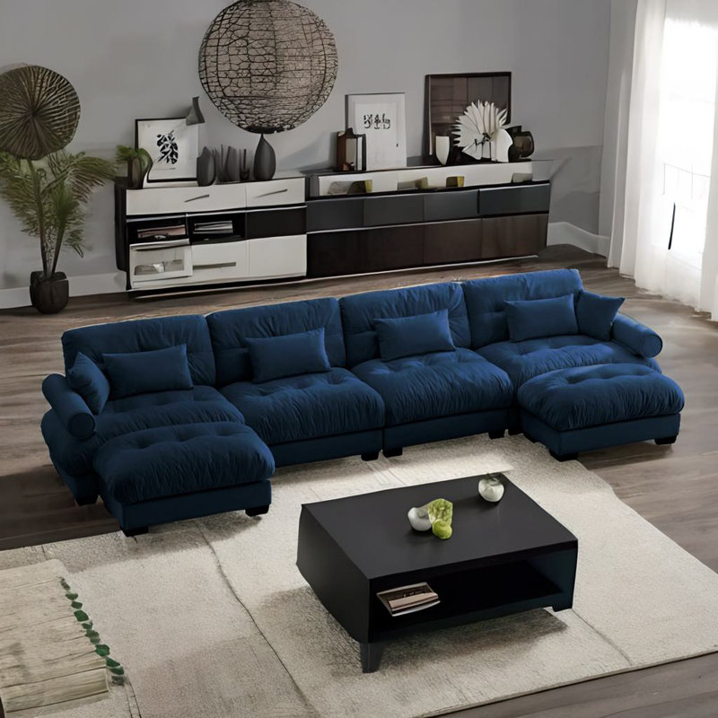 Canapé modulaire en U, Velours bleu