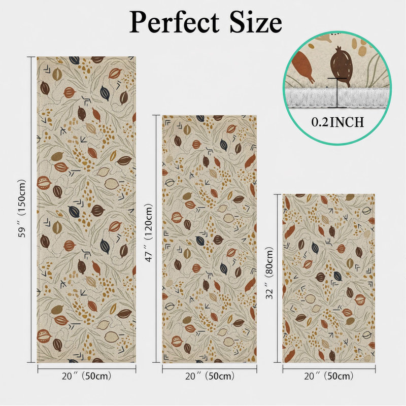 Botanical Leaf Non-Slip Washable Kitchen Mats