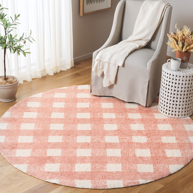 Haddam Hand Woven Recyclyed Cotton Pile Machine Washable Plaid Rug, Round 6'