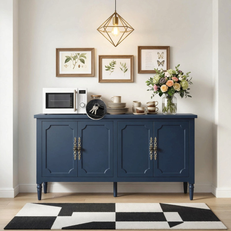 Buffet bleu 58,9 "- Buffet rétro avec tablettes réglables