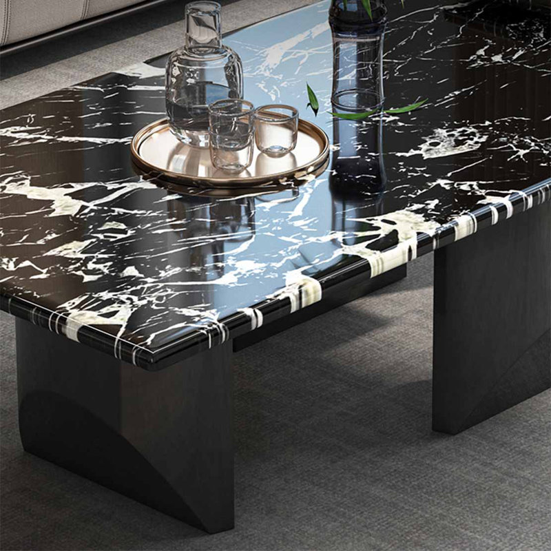 Table basse rectangulaire en marbre clair, Noir / blanc, H 15,4 po x L 55,1 po x l 31,5 po
