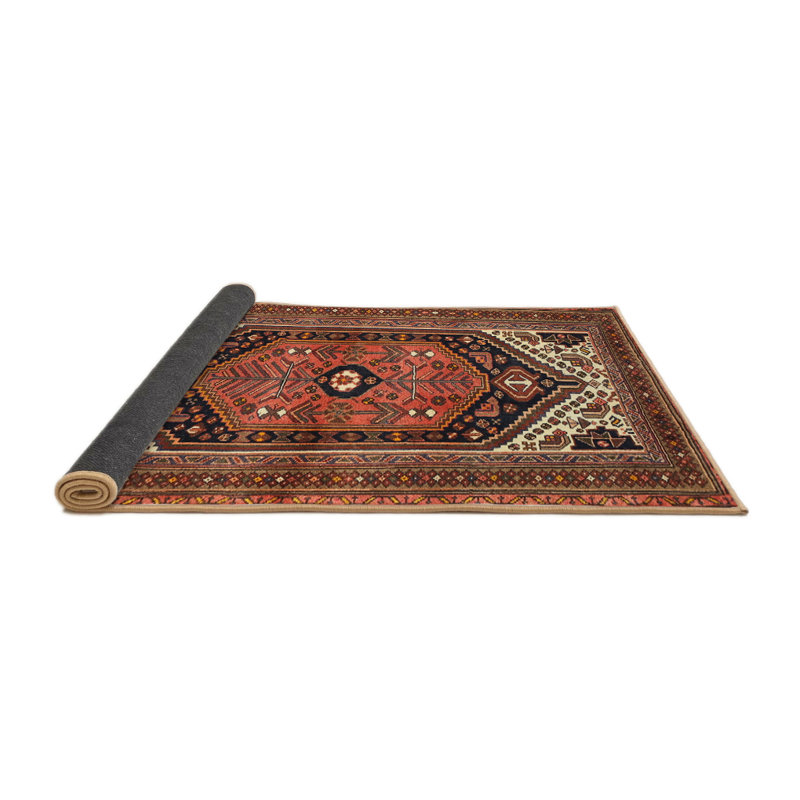 Tapis noir/brun/pêche traditionnel Ollinger, Rectangle 5 pi x 7 pi