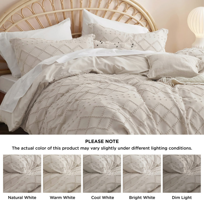 Bedsure Boho Duvet Cover Set- Embroidery  Home Bedding Set, Twin Duvet Cover + 1 Standard Sham, Oat Milk