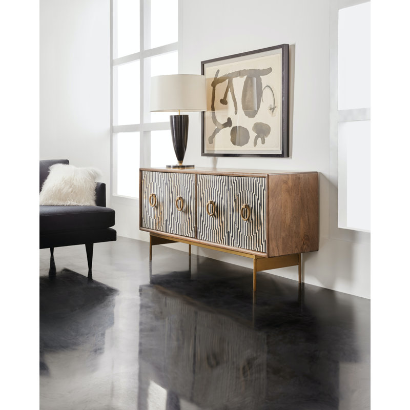 67" Brown and Gold Mango Wood Media Console