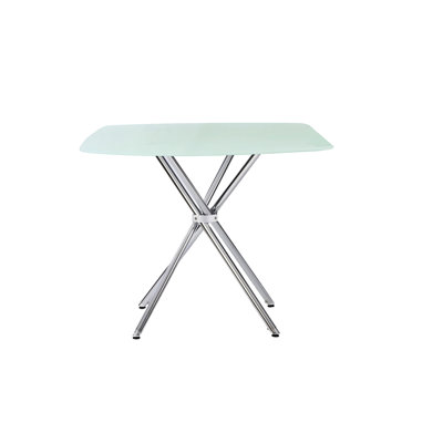 36" Square Frosted Tempered Glass Dining Table, Modern Style With Legs And Disc Look Stable