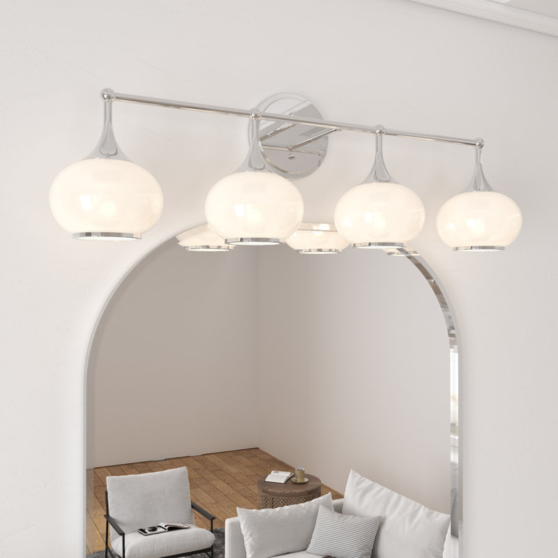4 Light – Polished Chrome Finish Modern Globe Vanity Light, 4, 10.63" H x 32.25" W x 7.5" D, Chrome