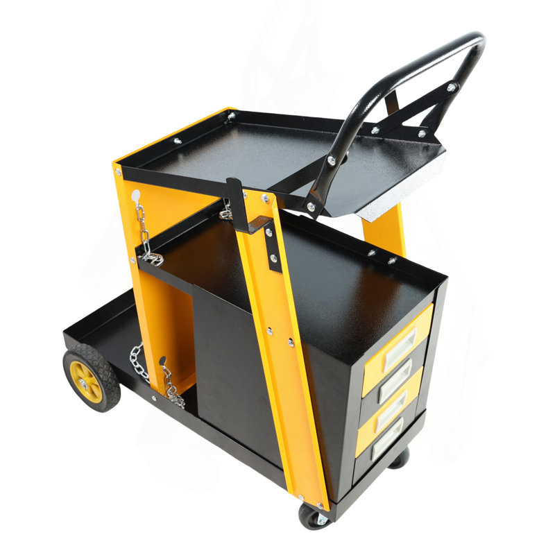 Multi-Function Welder Trolley, MIG TIG ARC Plasma Cutter Storage Tank With 2 Safety Chains, Portable 4-Drawer Chest, Weight 280 LBS