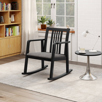 1 PCS Rocking Chair with Cushioned Seat, Slatted Back & Curved Armrests for Living Room
