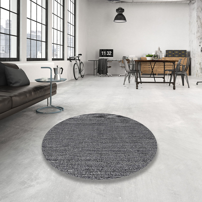 Tapis gris à motif abstrait Kucera, Rond 8 pi