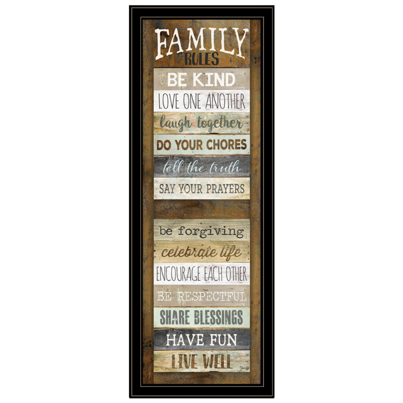 "Family Rules Shutter" par Marla Rae, prêt à accrocher, reproduction encadrée, Noir