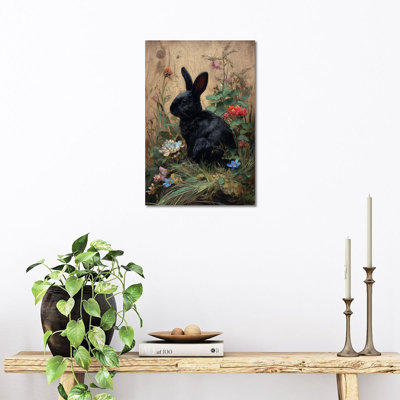 TIMUBA Bunny Canvas Wall Art - Vintage Rabbit Pictures Wall Decor, Easter Artwork for Living Room, Religious Spring Painting Wrapped Canvas Prints, 12×16 inches