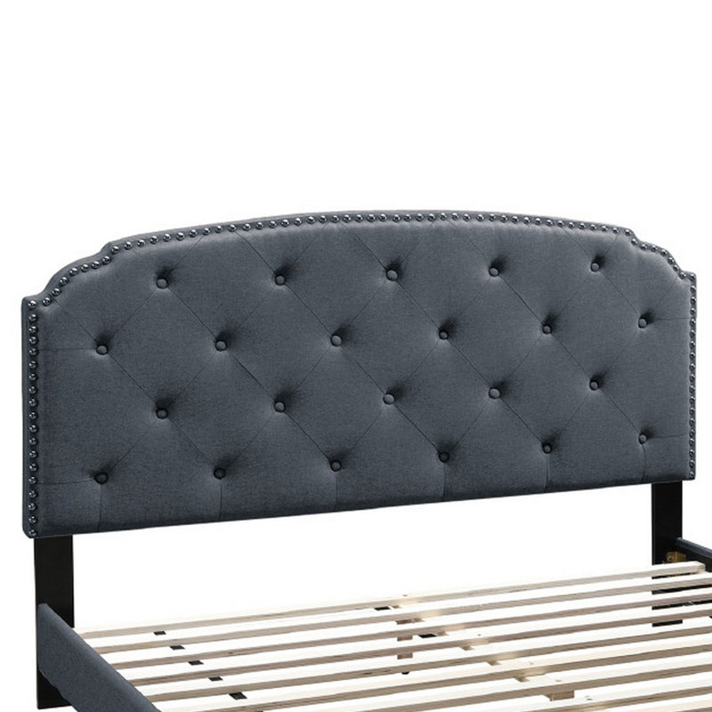 Lit plateforme tapissier Tuffeté Alvena, Double, Gris foncé