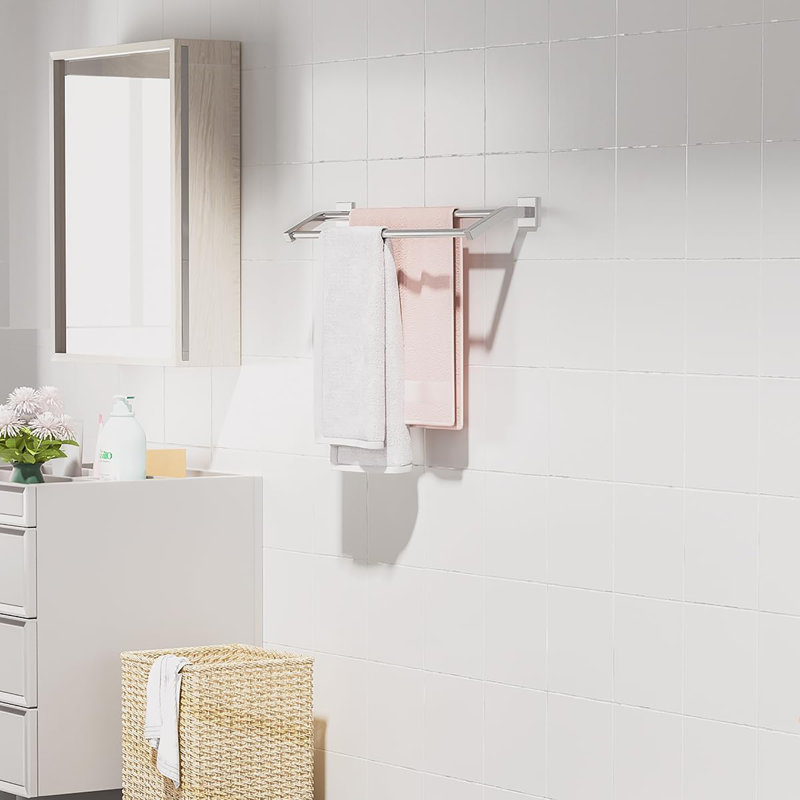 Porte-serviettes double 24 po en acier inoxydable robuste pour salle de bain SUS304, Nickel brossé