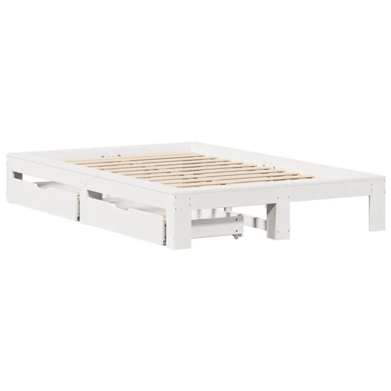 Anijah Solid Wood Bed, White, 221.5 x 221.5cm