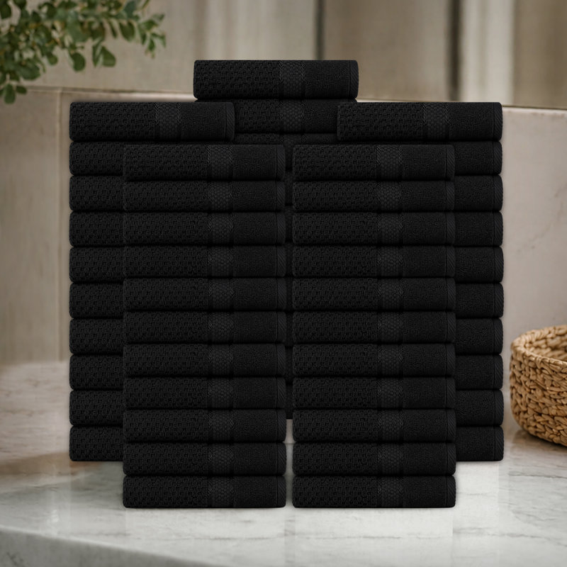 Collection de serviettes texturées 100% coton Mulaayam, Noir, noir, noir, noir
