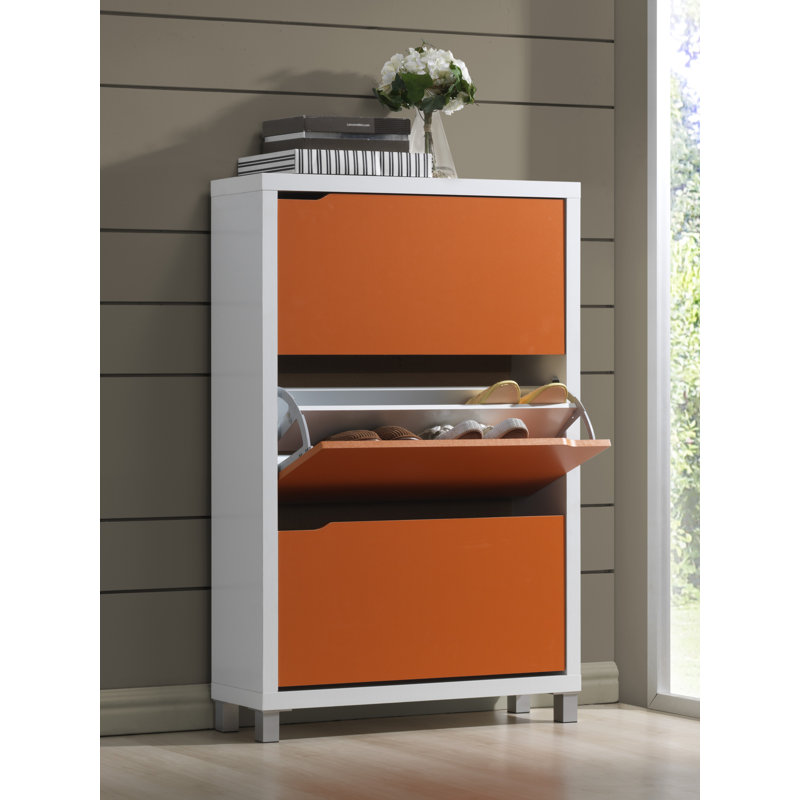 Elbridge 18 Pair Flip Down Shoe Storage, White / Orange