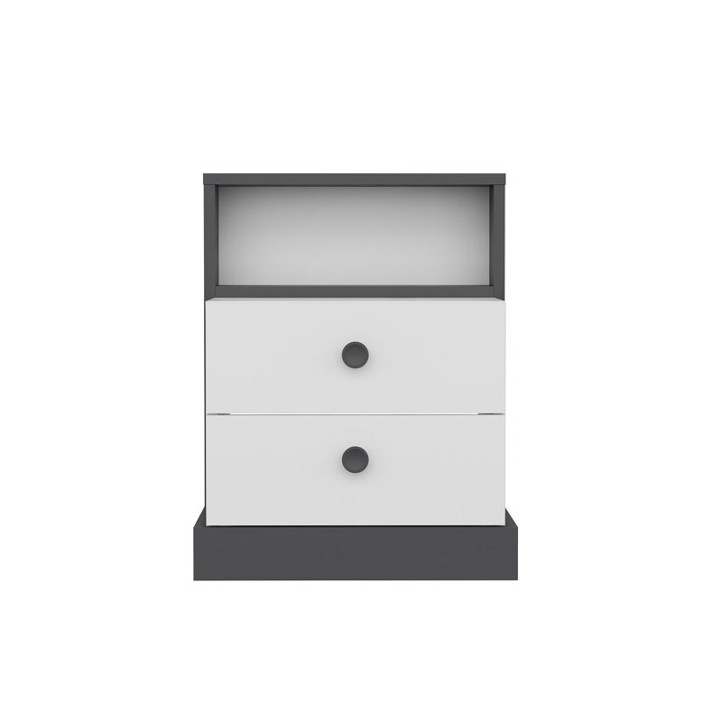 Modern Nightstand with Numerous Shelves, Anthracite & White | 100% Melamine Coated Particle Board, 24.4 x 24.4 x 16.5 inches | Wall-Mountable, PVC Edgebanding, Elegant Design for Stylish Bedrooms & Living Spaces