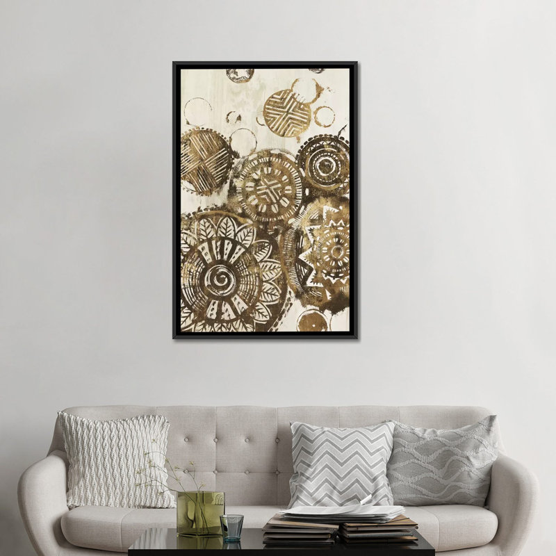 « africain cercles », impression sur toile, H 26 po x l 18 po x P 1,5 po, Toile avec cadre noir, Pas de tapis