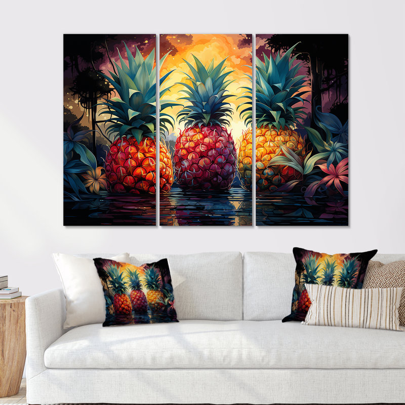 Ensemble de toiles murales ananas, Toile tendue, H 32 po x l 48 po x P 1 po
