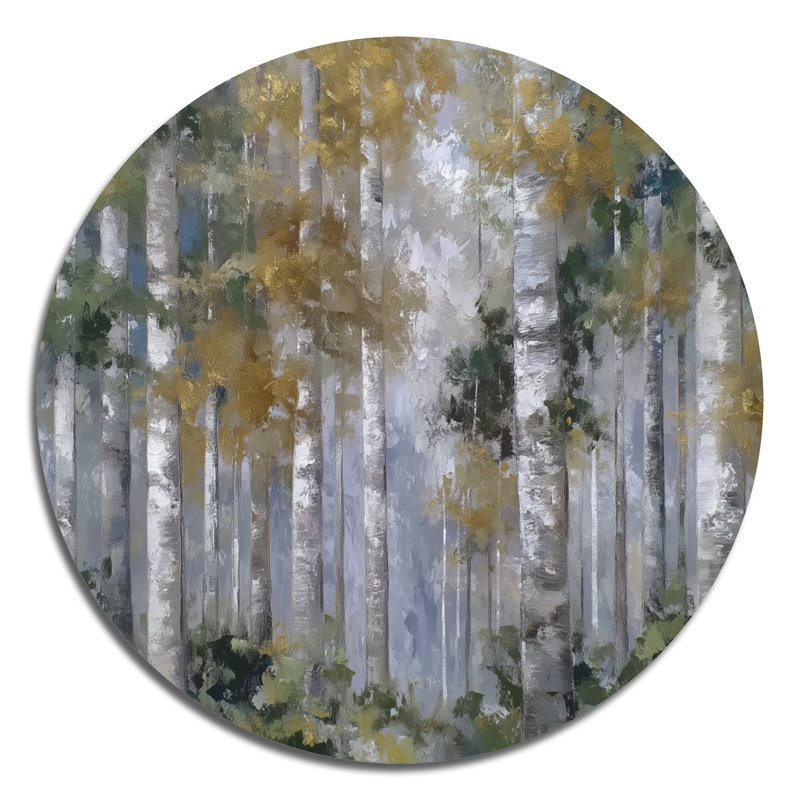 Forêt de bouleaux en automne - décoration murale ronde en métal, L 36 po x H 36 po