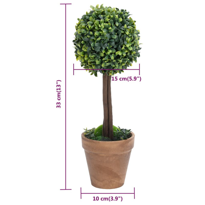 Faux Boxwood Plant in Ceramic Pot, 33cm H x 10cm W x 10cm D