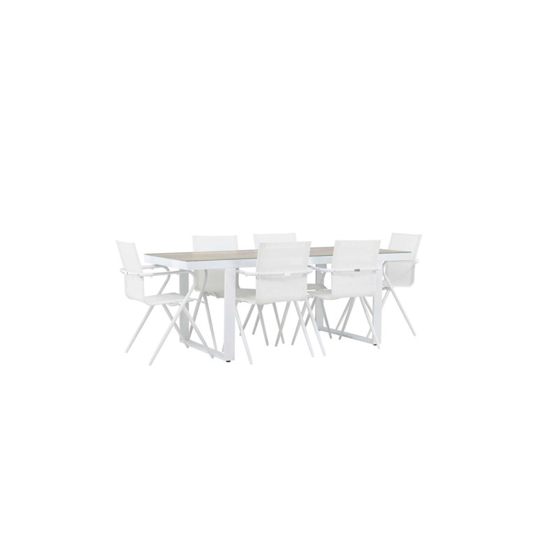Evander 6 - Person Patio Dining Set Rectangular Table, White
