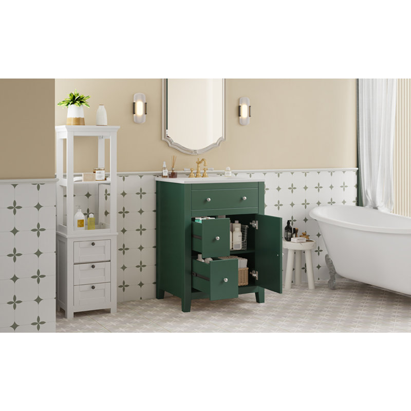 Meuble-lavabo moderne 24 po avec lavabo en céramique, Vert