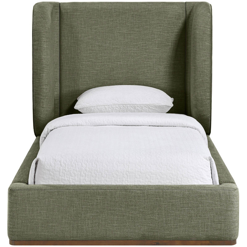 Lit tapissier Aurin Alpharetta, Brun noyer/vert olive, Lit simple