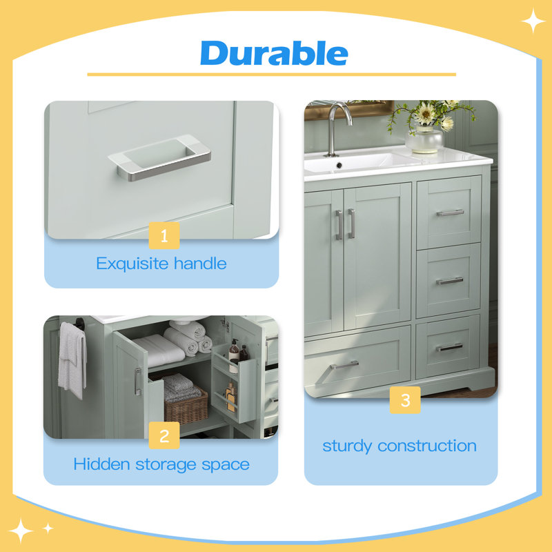 Meuble-lavabo 42 po avec lavabo en céramique, Vert menthe