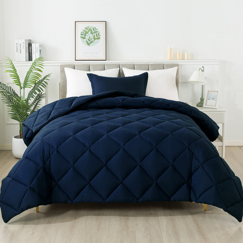 Diamond lattice three-piece Comforter Set, Queen Comforter + 2 Standard Shams, Navy