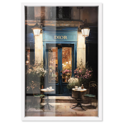 «Cafe at Night Shadowbox Print» par Art Remedy, cadre blanc, 20 x 30