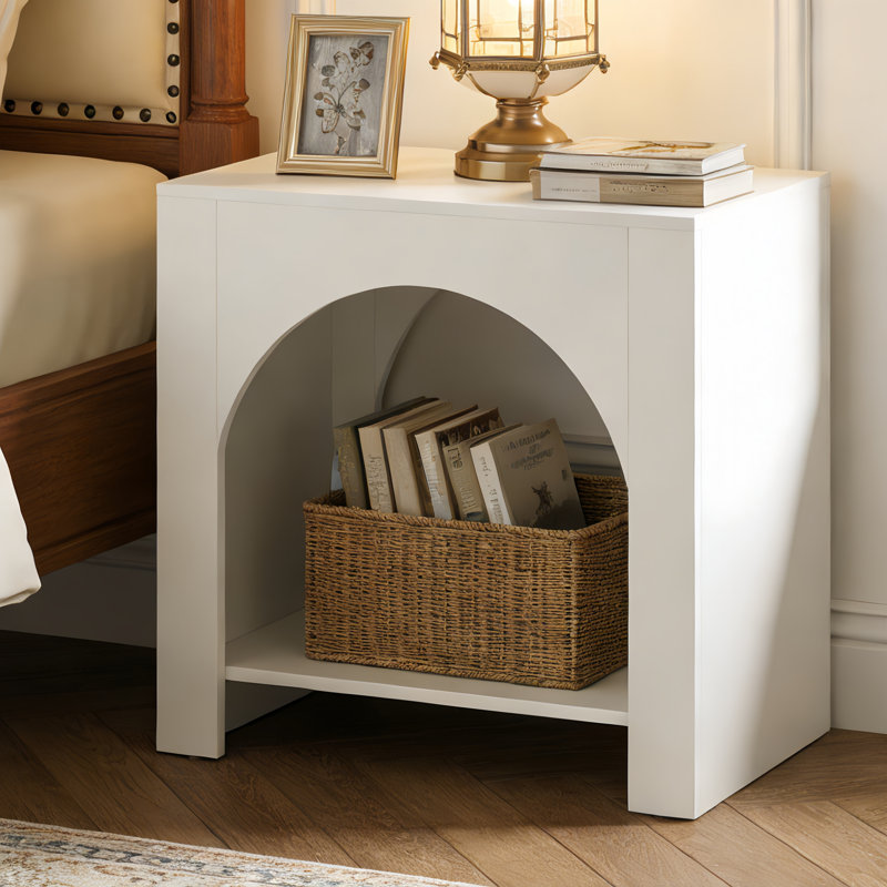 Wood Nightstand With Storage, Modern Night Stand For Bedroom, 27.56" W X 15.75" D X 25.59" H, White