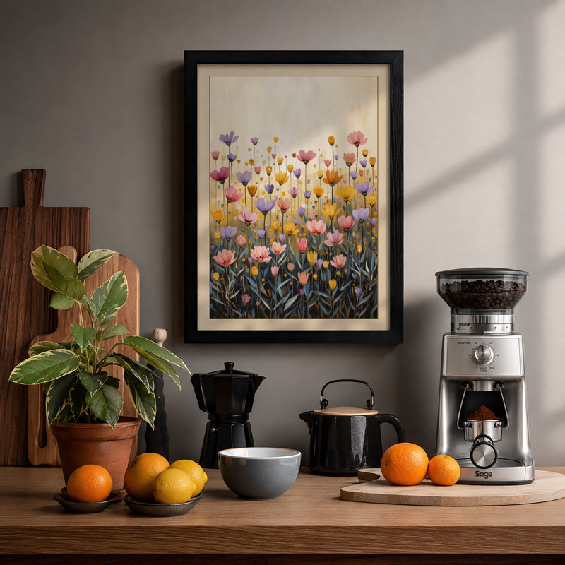 Wildflower Meadow Botanical - Framed Print, Black, A4 - 29.7 x 21.0 cm