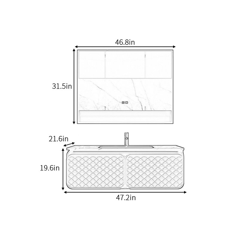 Modern light luxury bathroom cabinet, Gray, 19.6" H x 47.2" W x 21.6" D