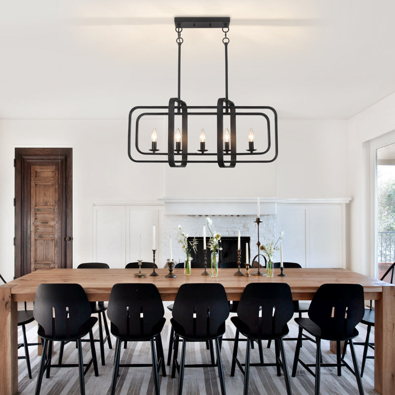 Luminaire suspendu pour îlot de cuisine rectangulaire à 5 lumières de style campagne rectangulaire pour îlot de cuisine Abdullah