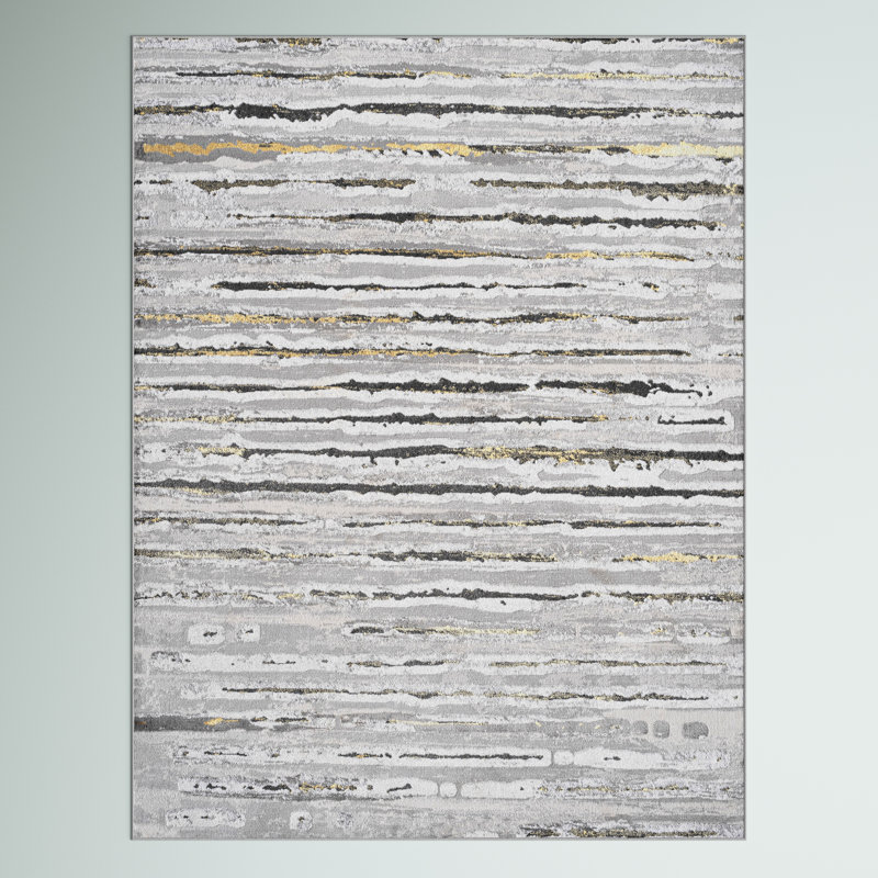 Batten Modern Stripe Gray/Black Rug, Rectangle 7'8" x 10'