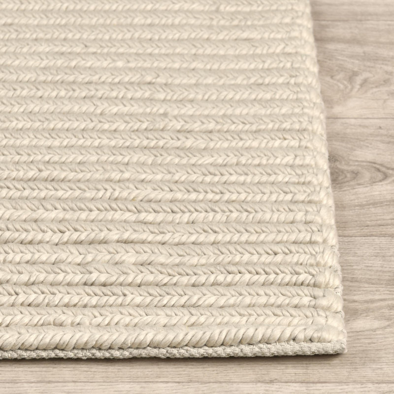Dawson 8'x10' Wool Blend Fabric Handwoven  Beige Accent Area Rug, Rectangle 9' x 12'