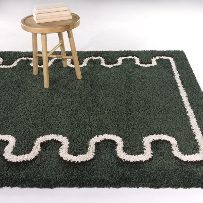 Raffa Green Modern Border Area Rug, Rectangle 7'10.5" x 10'0.1"