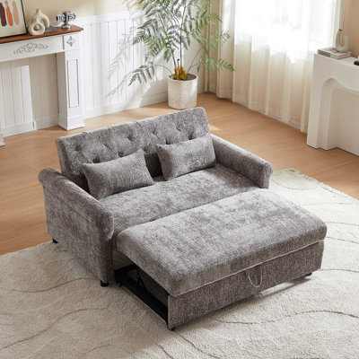 Modern Tufted Sofa Bed With USB Charging Port & Side Storage Pockets, Convertible Couch, Chenille Fabric