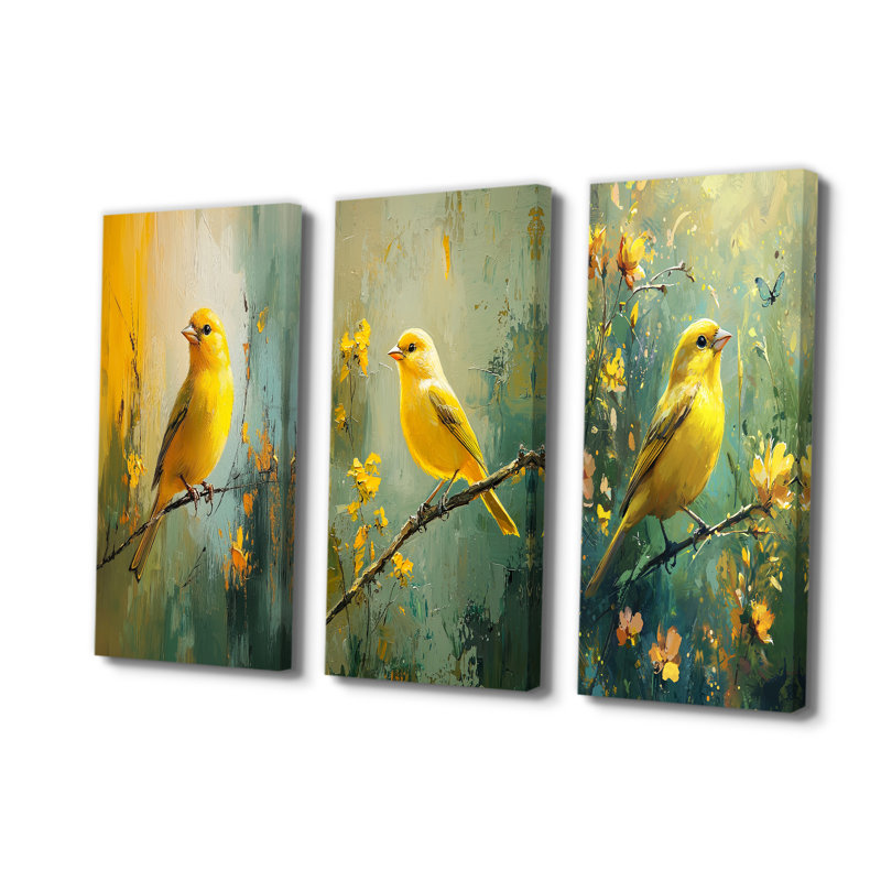 Finch doré dans la prairie I - Collection de décorations murales oiseaux, H 40 po x l 60 po, Toile tendue, Ne s’applique pas