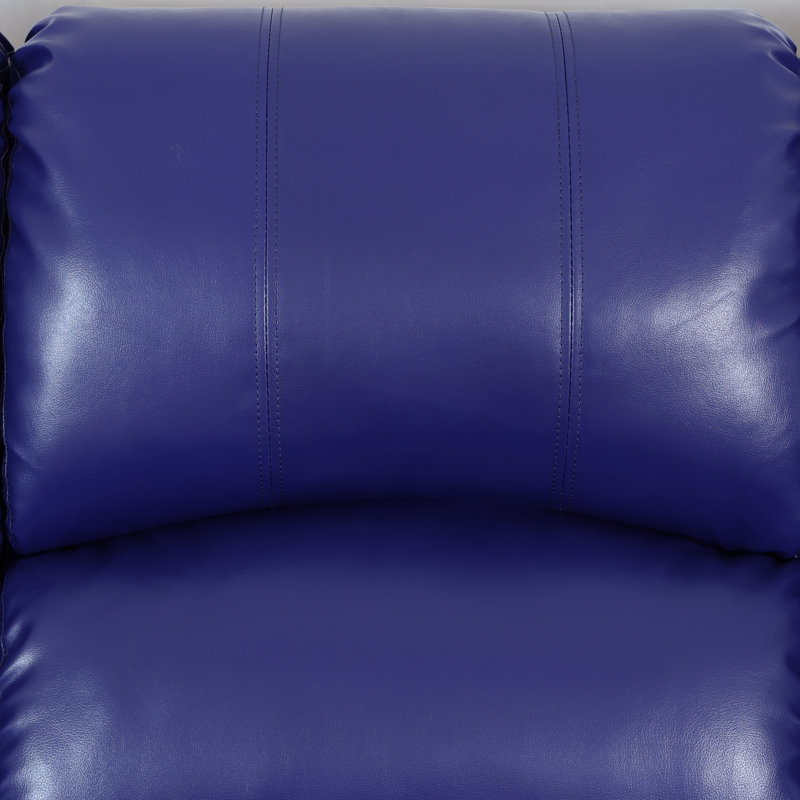 Dark Blue Vegan Leather Manual Recling Loveseat, Blue