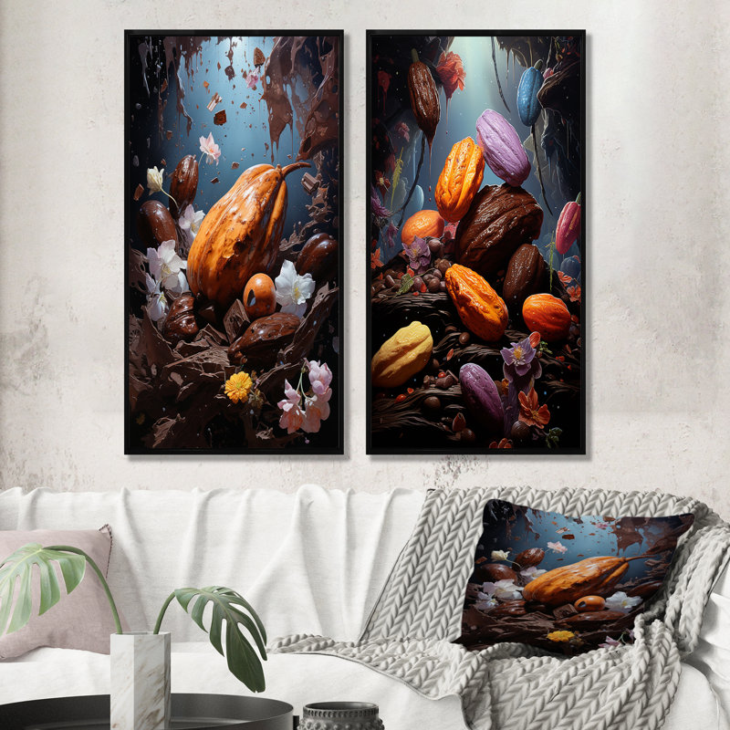 Cocoa Cosmos Galactic - ensemble de 2 reproductions d'art sur toile Cacao, H 28 po x l 25 po, Cadre flottant noir